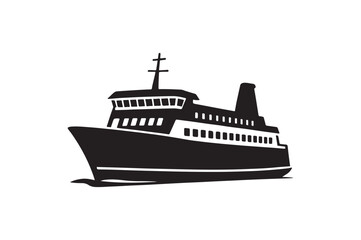 ferry boat silhouette vector art illustration on white background