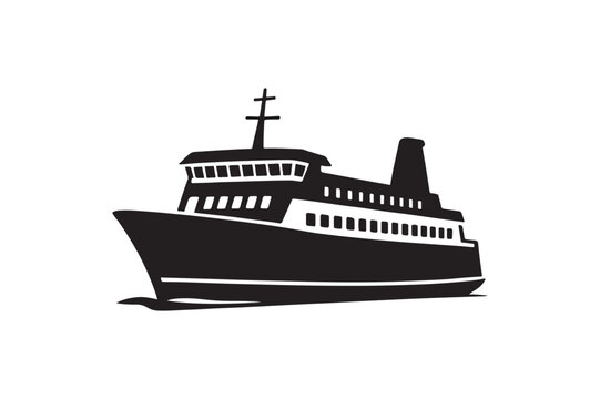 ferry boat silhouette vector art illustration on white background