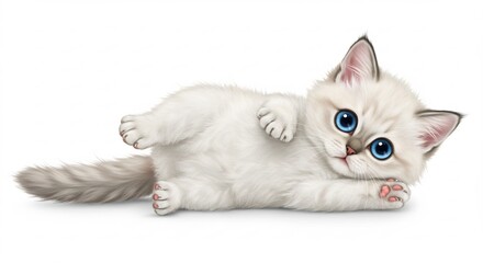 可愛い子猫 ふわふわ白毛 穏やか光で輝く瞳. AI Generated