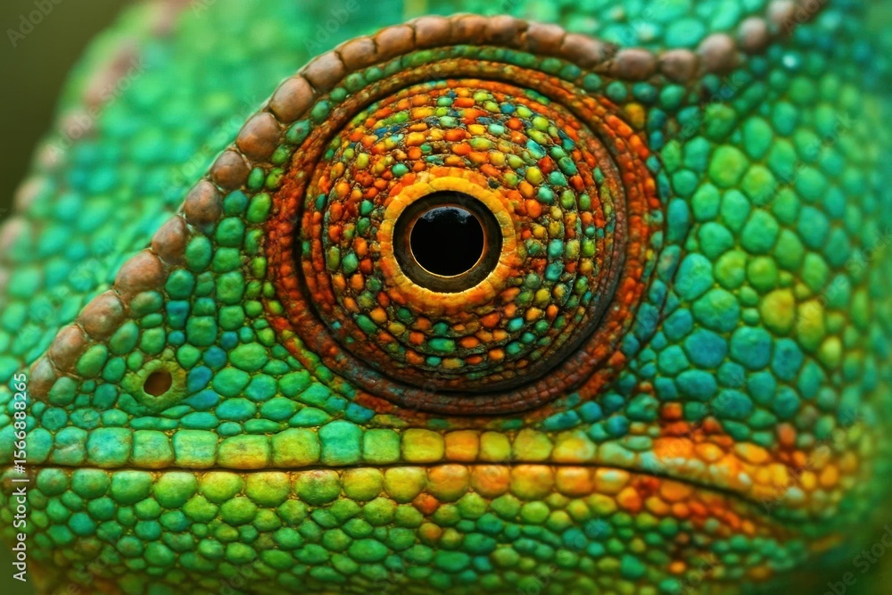 Aufkleber riga, latvia 05-09-2024 a close-up of a chameleon's mesmerizing eye, showcasing its vibrant green sc