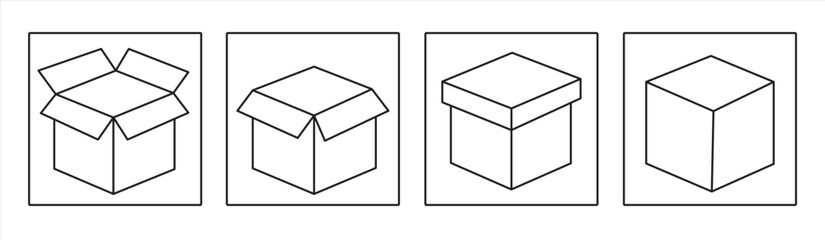 Box line icon, Open and closed empty shipping box, Carton box icon set, Vector illustration.

