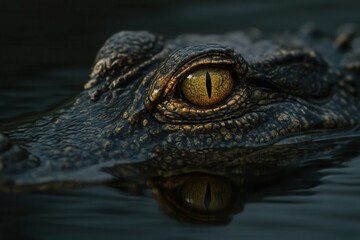 Fototapeta premium Riga, Latvia 05-09-2024 A Crocodile's Gaze in the Darkness