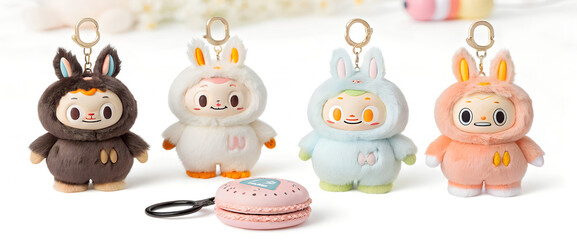 Adorable Bunny Plush Keychains: Set of 4 Kawaii Anime-Style Stuffed Animals