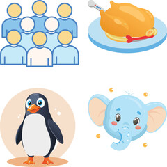 Adorable Animal Icons and People Group Perfect for Family, Kids, or Community Projects