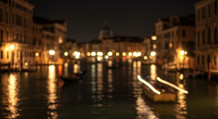 Fototapeta premium Nocturnal Venice: Gondola Trails of Light and Blurred Reflections