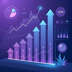 business graph with arrow on abstract background