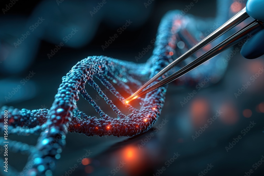 Poster exploration of genetic editing with precision tools on a dna strand in a laboratory setting