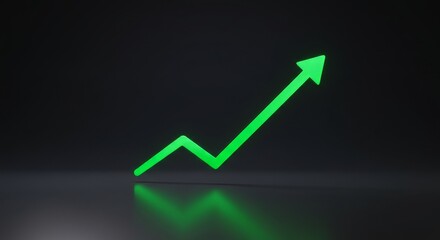 Glowing green arrow pointing upwards business growth chart success indicator symbol icon
