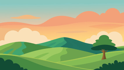 Obraz premium Serene mountain landscape silhouette with rolling hills at sunset