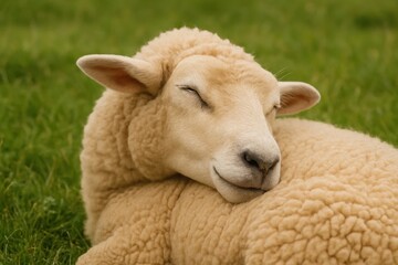 Obraz premium Riga, Latvia 05-09-2024 A Sheep's Peaceful Slumber