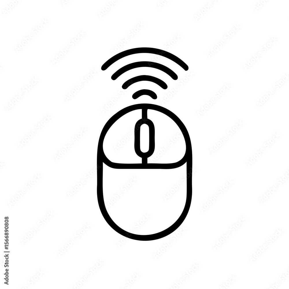 Poster wireless computer mouse icon with signal waves on technology device