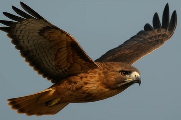 Obraz premium Riga, Latvia 05-09-2024 Graceful in flight, this majestic hawk soars with precision against a serene blue sky