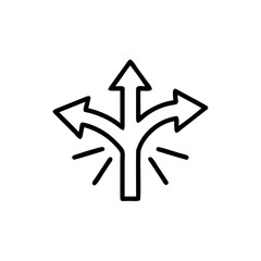 Line art three arrows pointing in different directions on a choice decision