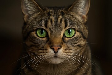 Riga, Latvia 05-09-2024 A Tabby Cat's Piercing Green Eyes