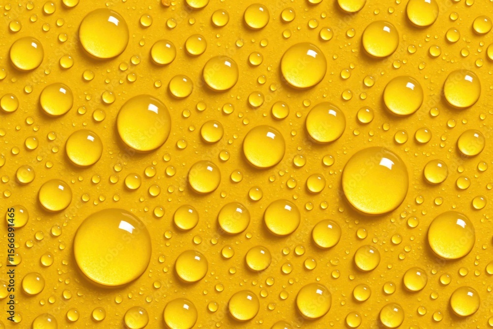 Aufkleber riga, latvia 05-09-2024 a close-up of a vibrant yellow surface dotted with numerous water droplets, 