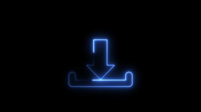 glowing neon animation of download icon arrow icon. on black background.