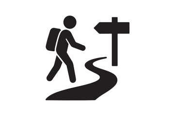 walking trail sign silhouette vector art illustration on white background