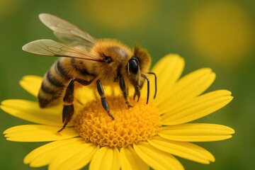 Riga, Latvia 05-09-2024 A Bee's Delicate Dance on a Sunflower