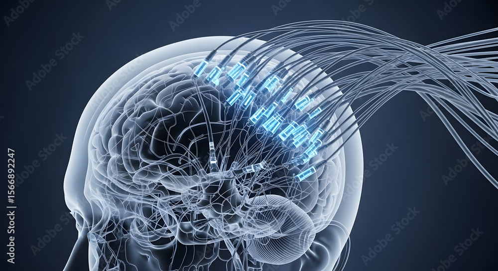 Poster exploring the intricate pathways of the human brain, a neural network visualized with stunning detai