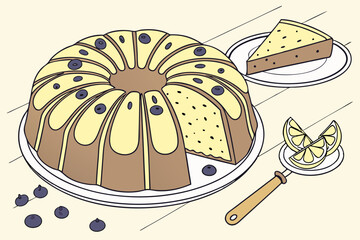 Lemon Blueberry Bundt Cake Slice and Fruit lemon cake blueberry cake