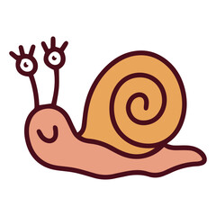 Friendly snail with a swirled shell and two expressive eyes on stalks. Cute forest or garden creature for kids' projects