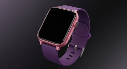 Smartwatch with purple band and pink case fitness tracker digital display technology watch