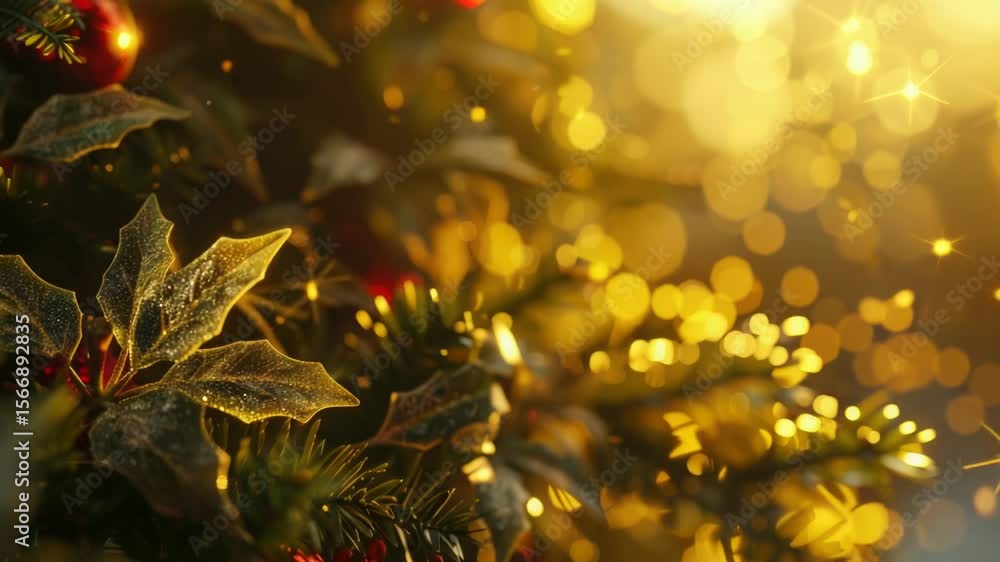 Poster Close-up shot of a Christmas tree with colorful lights shining in the background