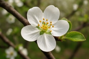 Obraz premium Riga, Latvia 05-09-2024 A Close-Up of a White Cherry Blossom in Full Bloom