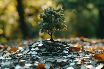 Premium Quality Image of a Photo of a Tree Growing Out of a Pile of Coins