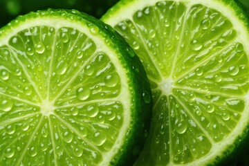 Riga, Latvia 05-09-2024 A close-up of fresh lime slices with water droplets, highlighting their vibrant green color and juicy texture