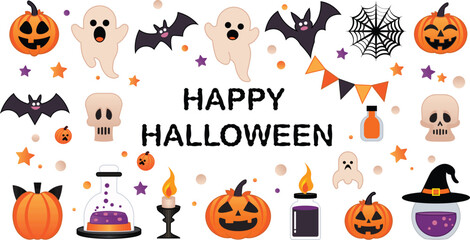 Fototapeta premium Halloween set vector outline and shape