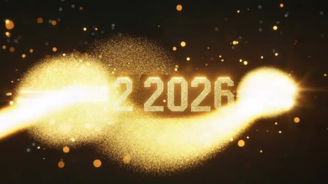 A horizontal golden loading indicator in the shape of fireworks dynamically progressing from  to  The design is glowing festive and radiant with sparkling light trails and shim