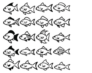 Black Fish Vector Set – Collection of Minimal Silhouettes
