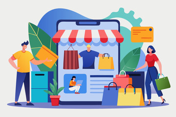 People shopping online with smartphone online shopping bags