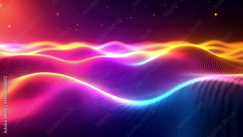 Poster abstract flowing lines with vibrant gradient colors and particles