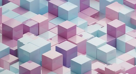 Obraz premium Abstract Geometric Pattern with Pastel Pink Blue and Purple Cubes 3D Rendering.