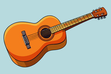 Orange acoustic guitar with six strings musical instrument string instrument