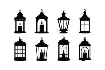 Obraz premium Black Silhouette Lanterns with Candles flame light