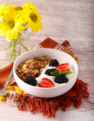 Homemade healthy granola with yogurt