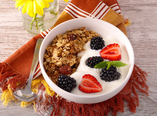 Homemade healthy granola with yogurt