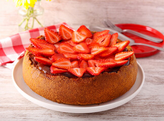 cheesecake with fresh strawberry topping