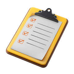 Clipboard with Checked List in Bright Yellow Frame on White Background