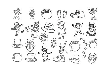 Leprechaun characters and symbols pot of gold shamrock