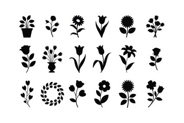 Planted potted plant blooming flowers tulips roses floral wreath silhouette