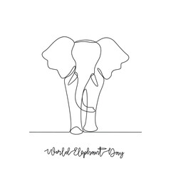 One continuous line drawing of World Elephant Day vector illustration. World Elephant Day themes design concept in simple linear continuous line. Suitable design for your campaign and design asset.