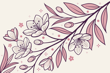 Delicate pink cherry blossoms with dark outlines floral purple