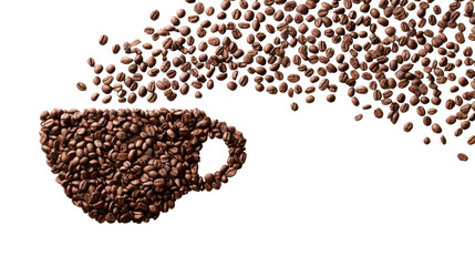 Naklejka premium Coffee cup shaped from coffee beans on white isolated background.