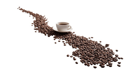 Naklejka premium Coffee cup with coffee beans, white isolate background.