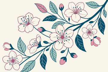 Delicate Cherry Blossoms and Leaves floral spring