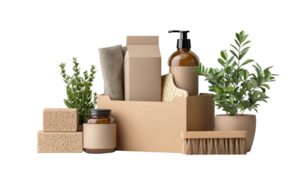 Eco-friendly home products, organic items, minimalistic design, natural materials.